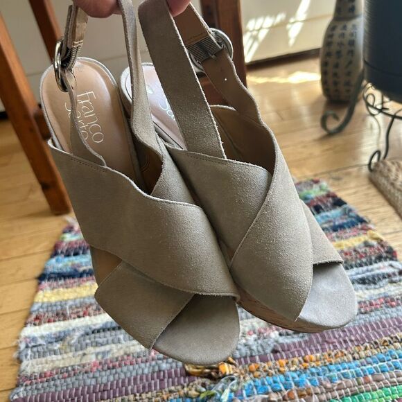 Franco Sarto Tan Wedge Sandals with Crossover Straps 9 - Picture 2 of 16